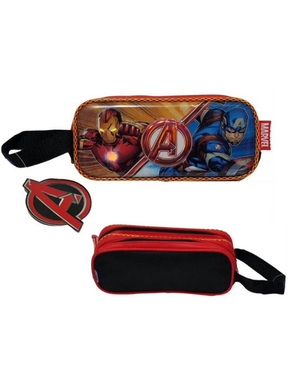 Marvel Avengers 3D Pencil Case Iron Man Captain America Dual Zip Pouch Bag NWT